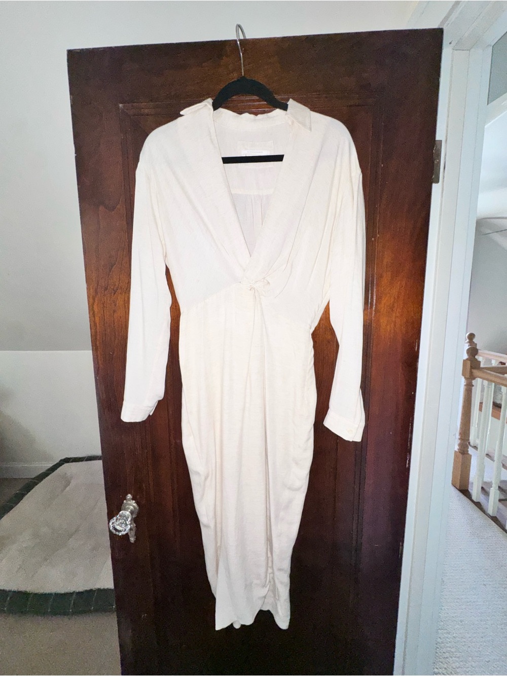 Anthropologie Cream Long Sleeve Wrap-Style Midi Dress
